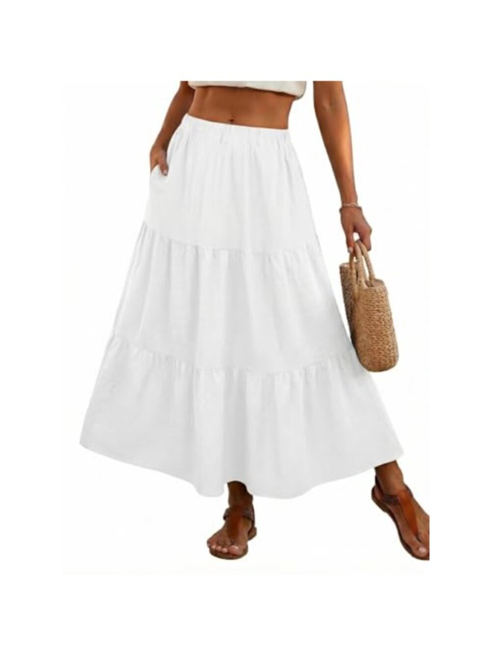 PrinStory Women's Boho Maxi Skirt High Waisted A-Line with Pockets